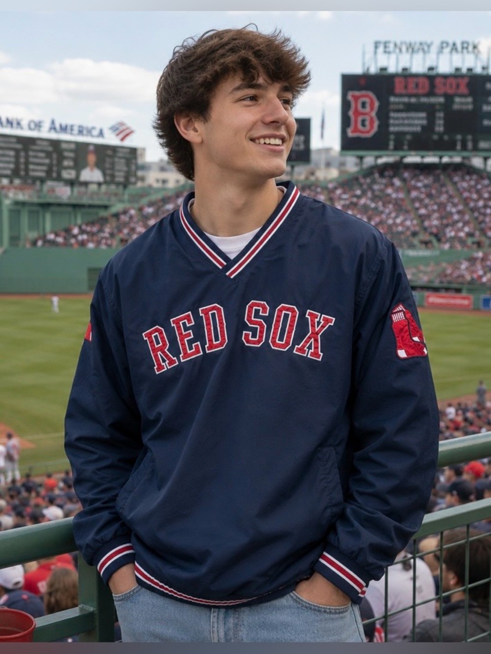 Vintage Y2K Boston Red Sox Pullover Windbreaker Jacket Men L Carl Banks Classic
